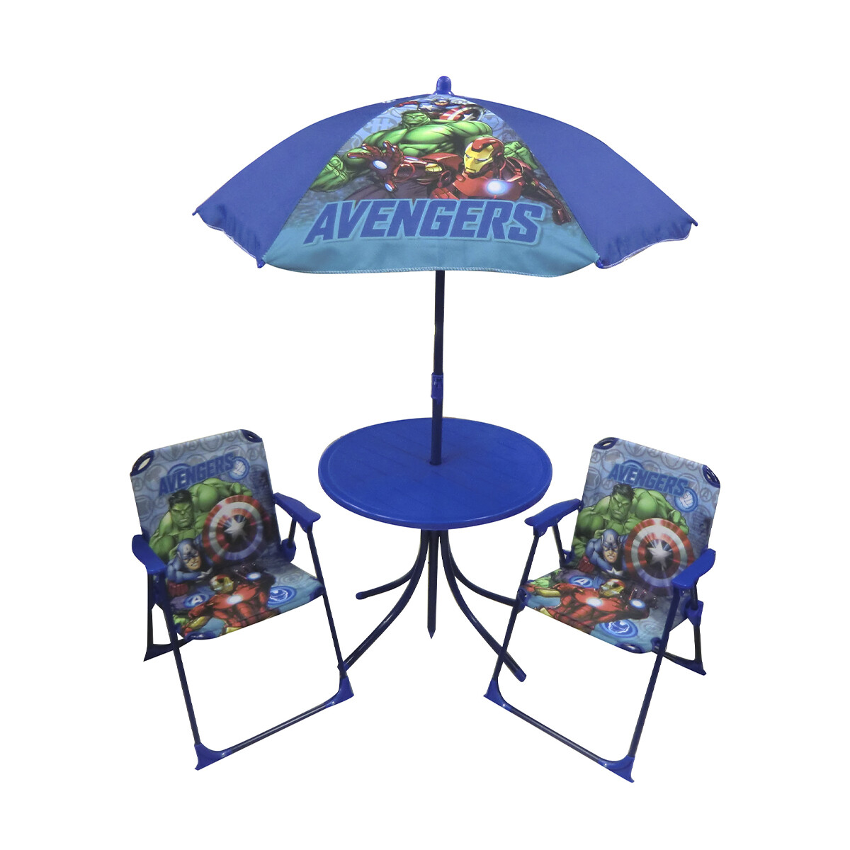 Set Jardín Avengers 4 Piezas: 2 sillas, 1 Mesa y 1 Sombrilla 