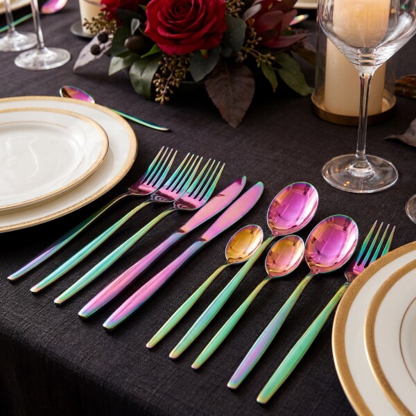 Set x24 Cubiertos de Acero Inoxidable Cuchillos tenedor cucharas Cocina IMBACK Multicolor Set x24 Cubiertos de Acero Inoxidable Cuchillos tenedor cucharas Cocina IMBACK Multicolor