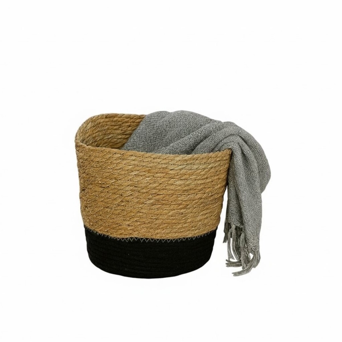 CESTO TEJIDO D31x26CM NATURAL BASE NEGRO 