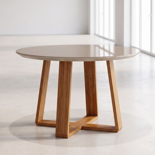 Mesa de Comedor Redonda Linea Manhattan - Blanco/Natural Mesa de Comedor Redonda Linea Manhattan - Blanco/Natural