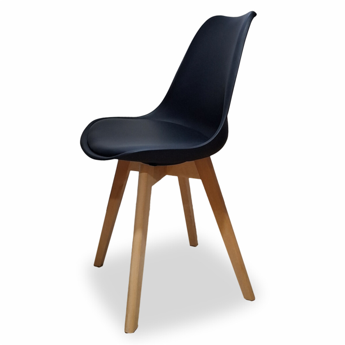 Silla Eames Diseño Tulip con Asiento Alcolchado y Patas de Madera - Negro 