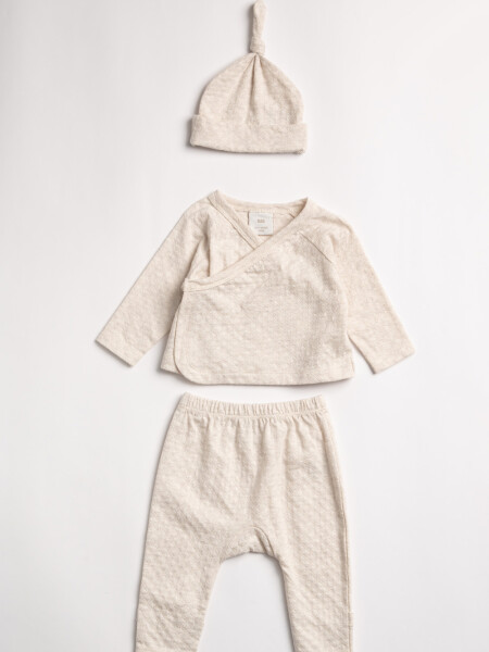 Set de 3 piezas new born fantasía Beige