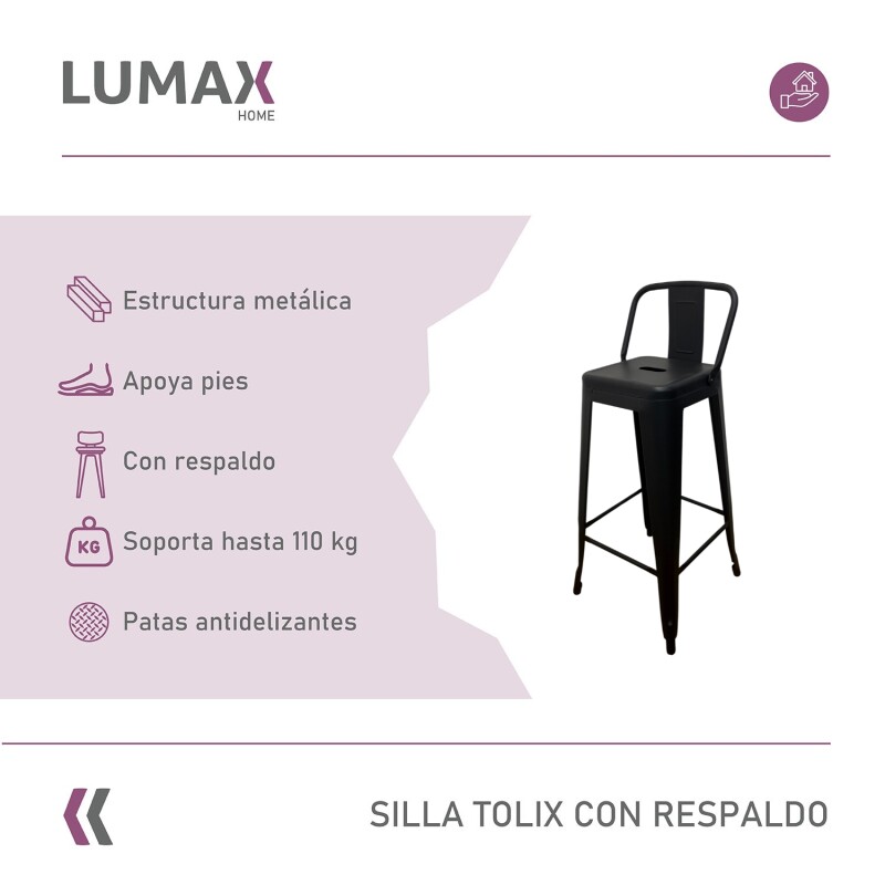Taburete Tolix en metal con respaldo Negro