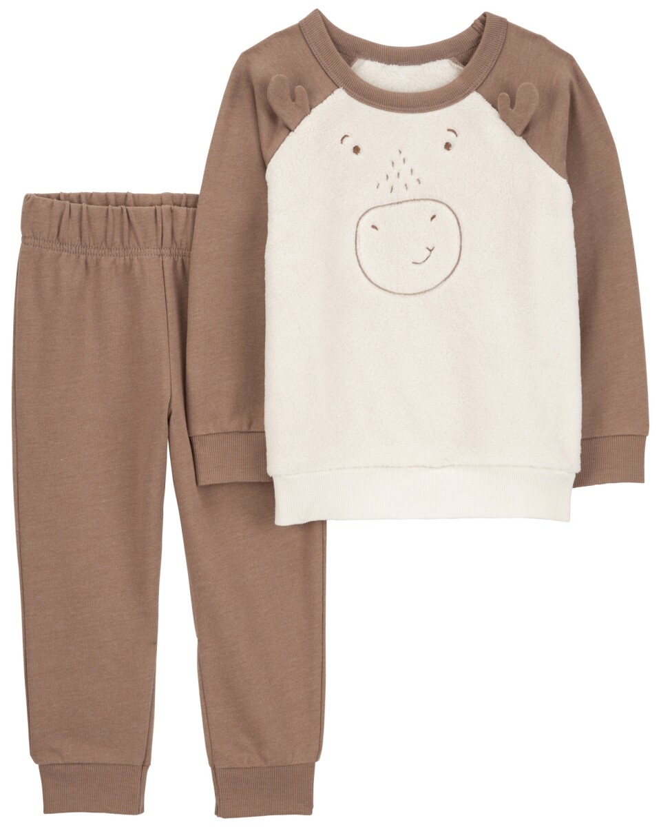 Set dos piezas de algodón, pantalón y buzo con plush, diseño alce 