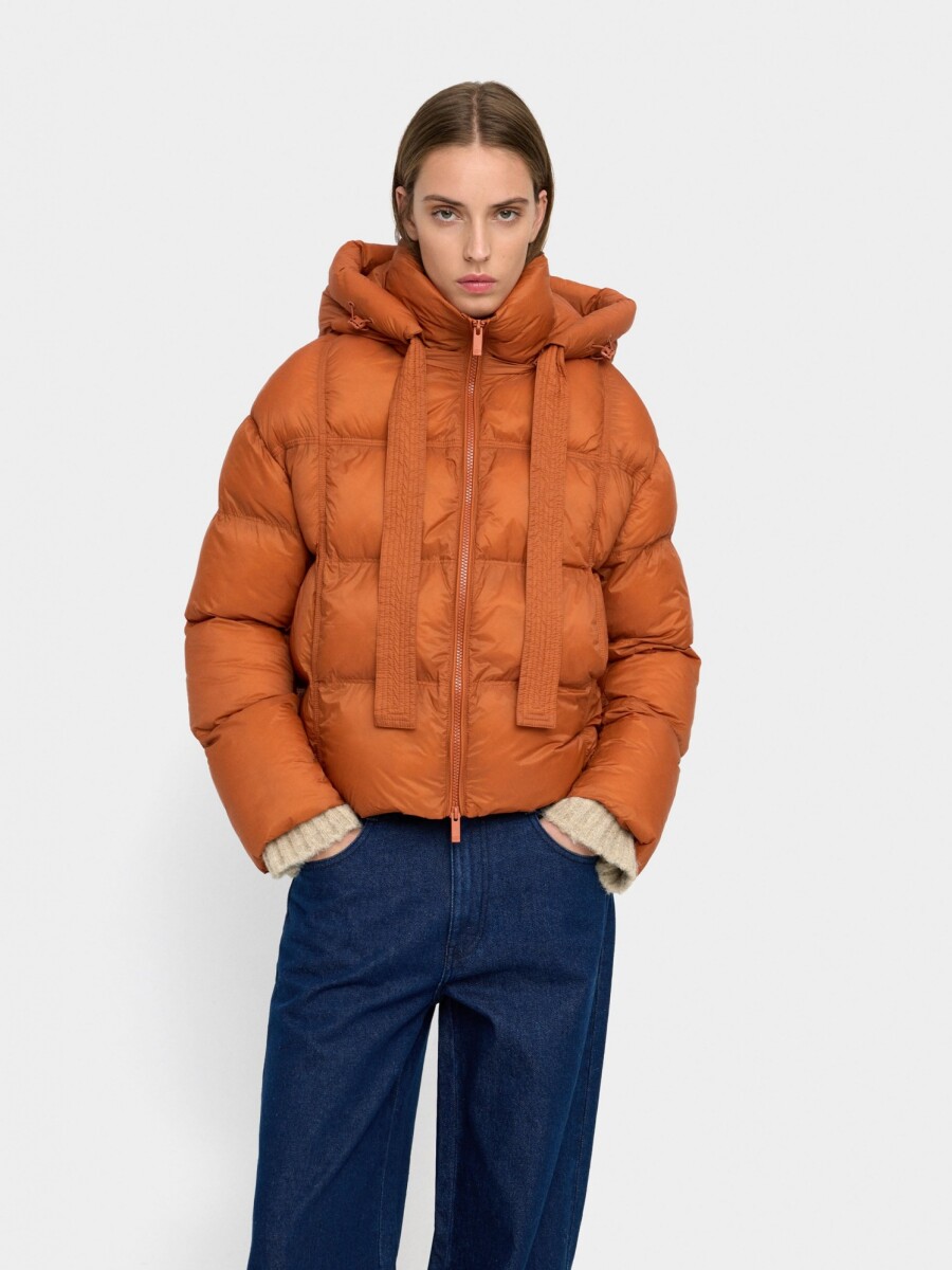 Abrigo Acolchado Con Capucha Extraíble naranja