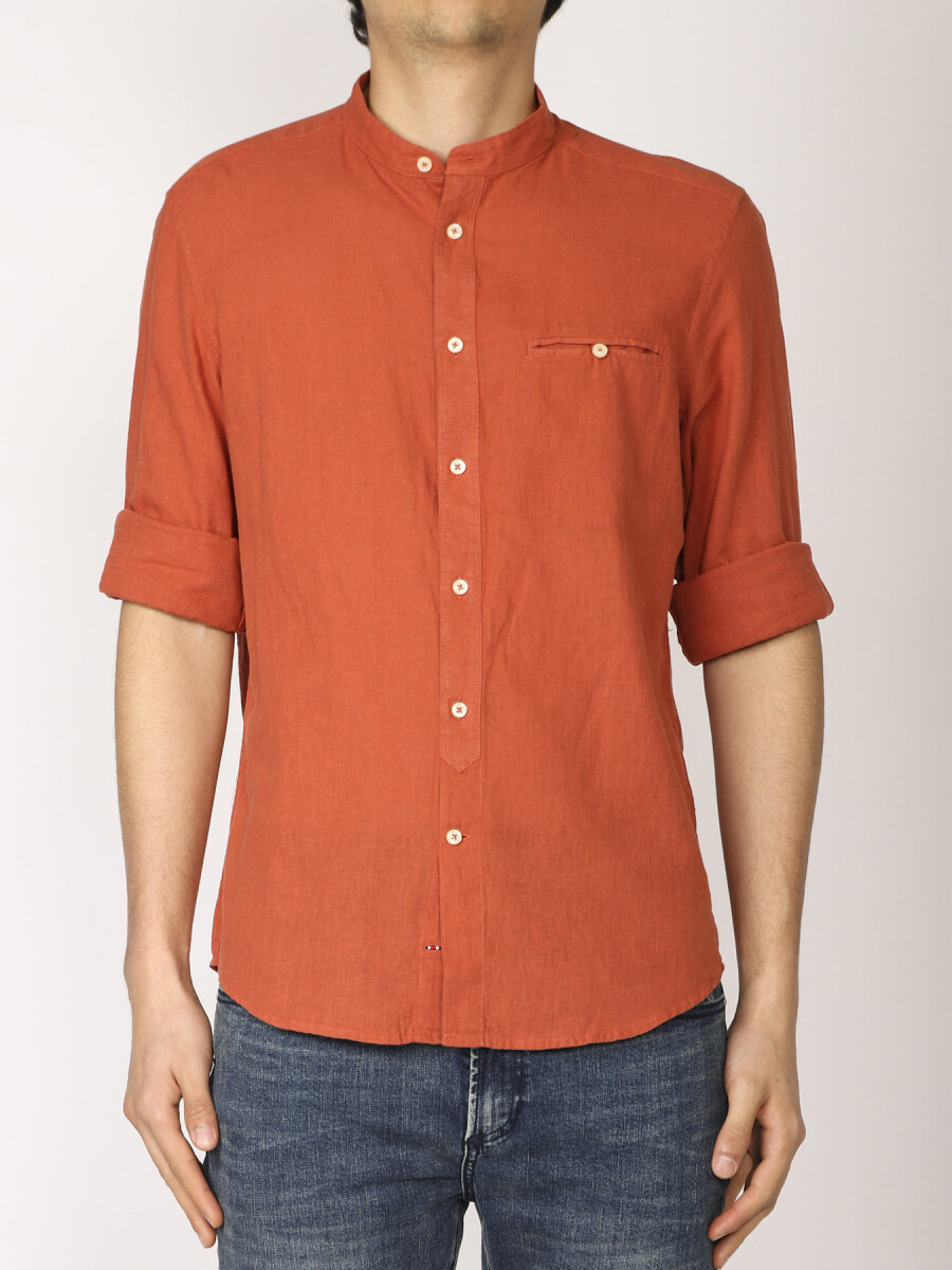 Camisa Harrington Label Lino - Naranja 