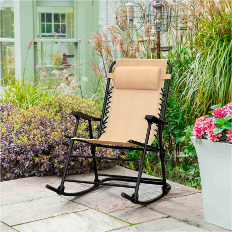 Silla Reposera Mecedora Plegable Con Almohadilla Beige