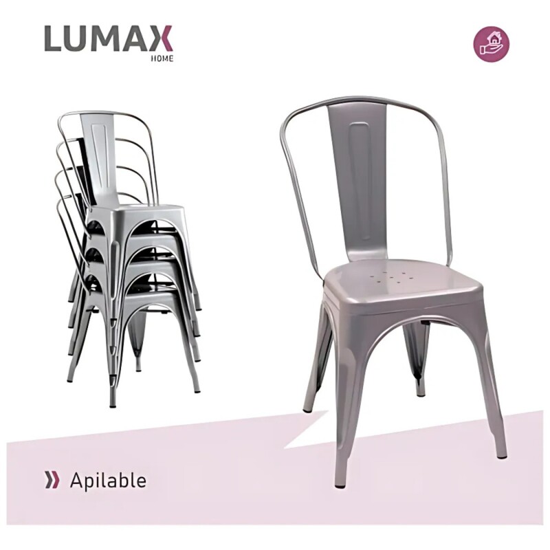 Pack 4 Sillas Tolix Lumax Metálicas Para Comedor Y Cocina Diseño Retro Resistente Gris