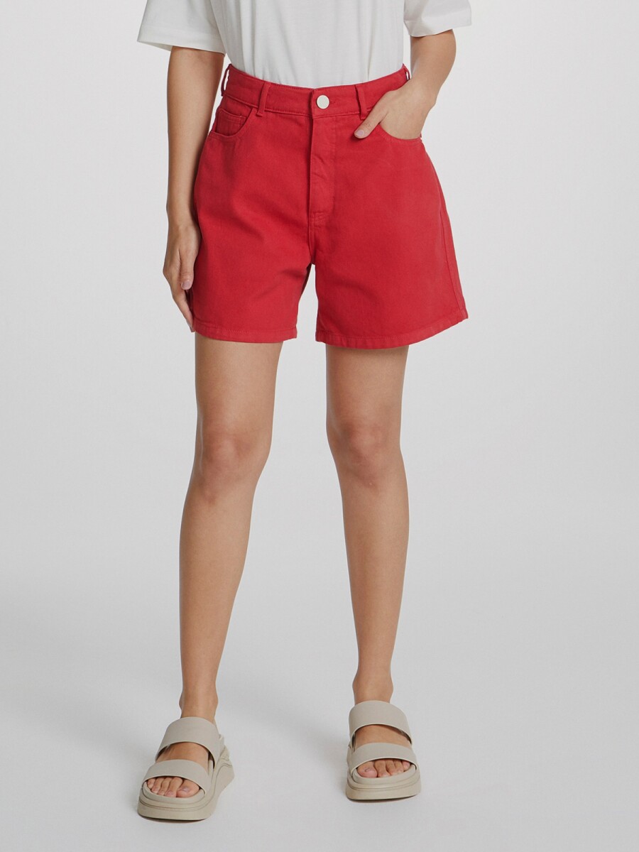 SHORT DE JEAN EN CINTURA ALTA - ROJO 
