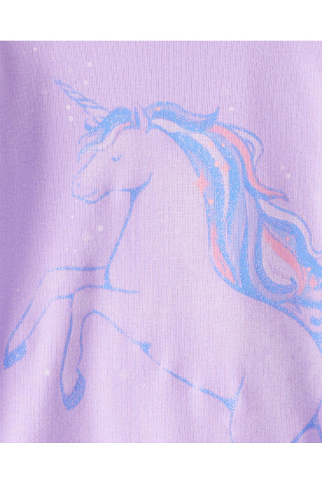 Pijama cuatro piezas de algodón, dos remeras manga larga y dos pantalones, diseño unicornios Sin color