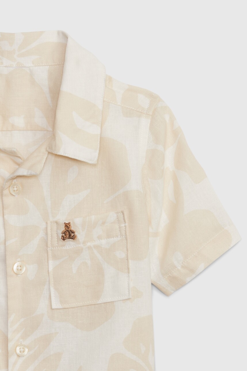 Camisa De Lino Manga Corta Toddler Niño Sp Fday Flr Khaki
