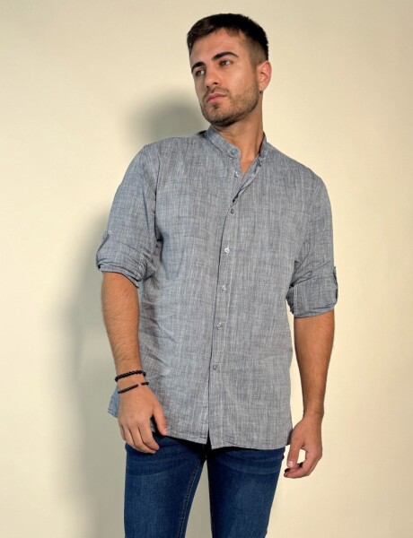 Camisa Hercules con cuello mao de lino y algodón Negro