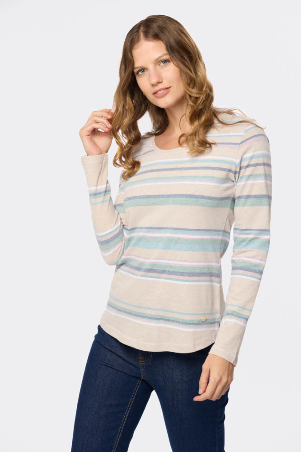 REMERA RAYADA MANGA LARGA Beige