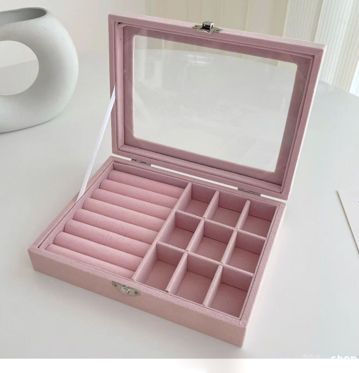 Alhajero c/tapa de vidrio - Rosa 