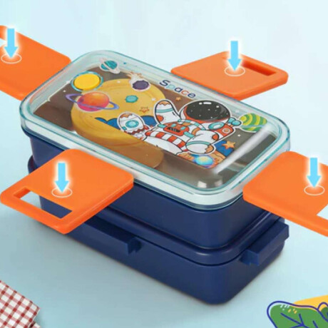 Vianda doble piso con cubiertos, division y tapa Azul