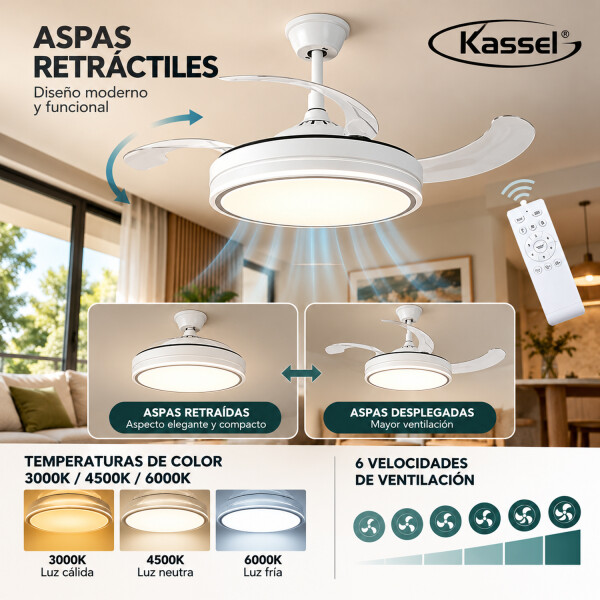 Ventilador De Techo Retráctil Kassel Ks-vtr42 42" VENTILADOR DE TECHO KASSEL 42 KS-VTR42