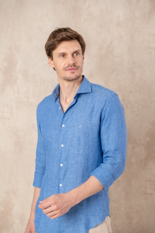 Camisa Lino Hudson Collar Blue