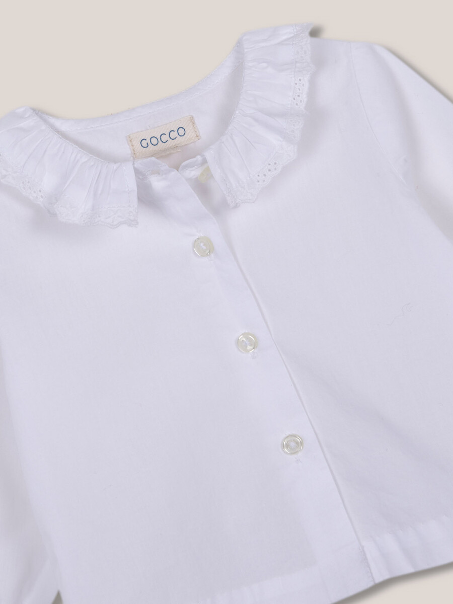 Camisa Tejido Dobby Con Volante Blanco Optico