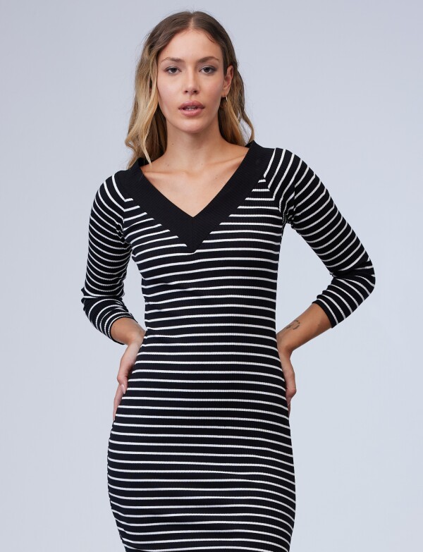 Vestido Midi Stripes NEGRO/BLANCO