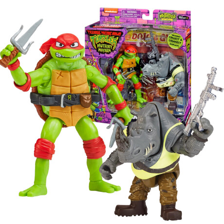 Tortugas Ninja Figura Articulada + Villano 11cm + Accesorios Raph Vs Rocksteady