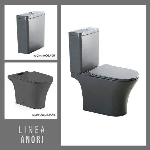 Juego De Inodoro Con Tapa Cierre Suave Y Mochila GRIS