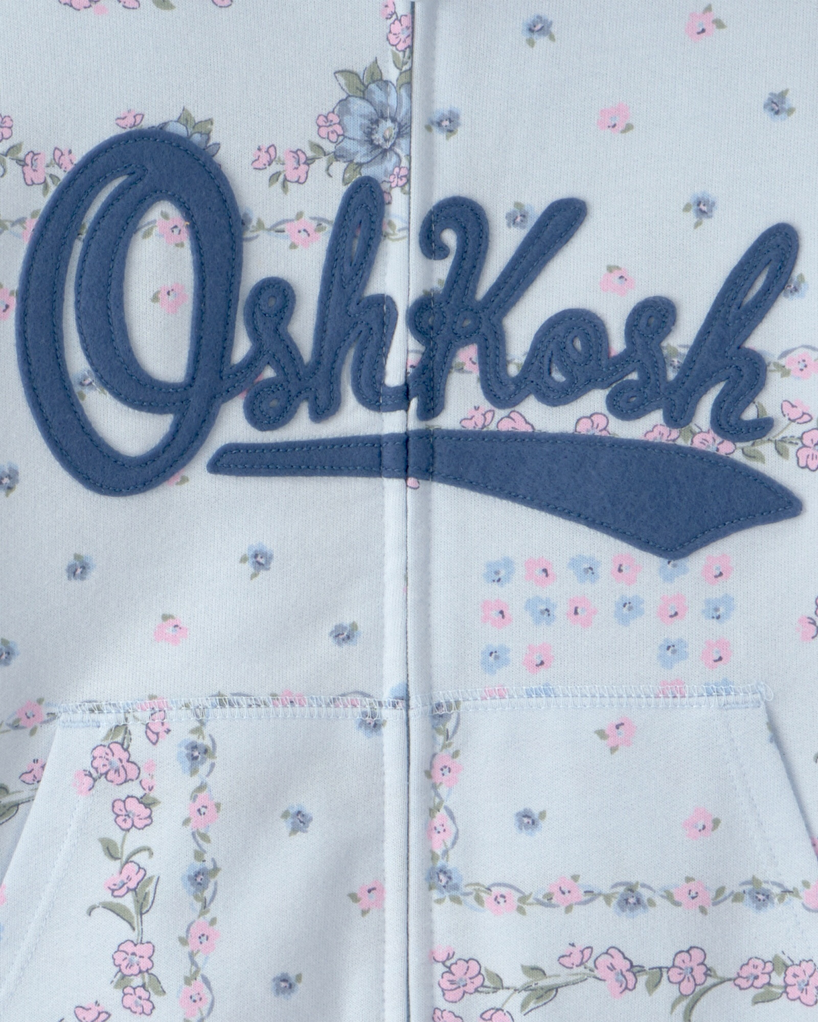 Campera de algodón, azul, con capucha y logo, diseño floral Sin color