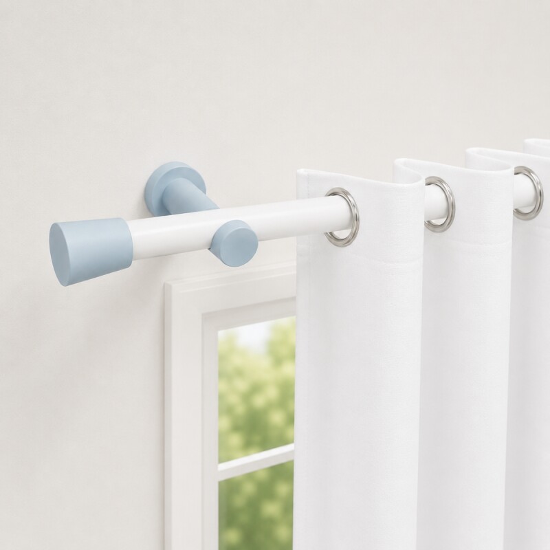 Barrote cortina JOY 2,0m + 2 soportes CELESTE Y BLANCO