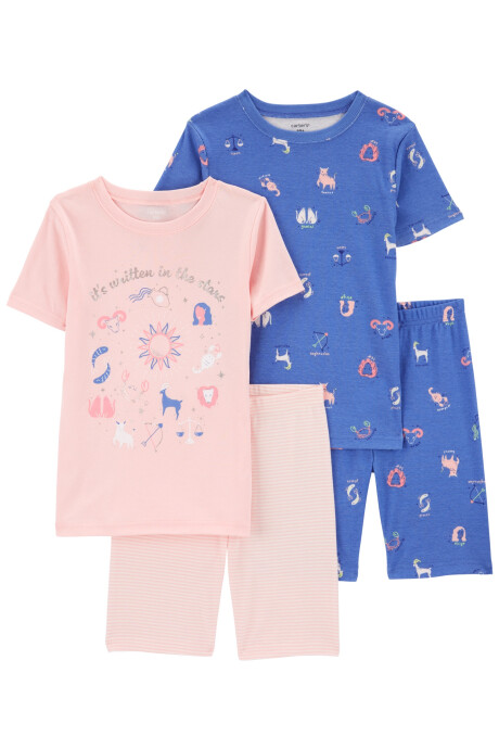 Pijama cuatro piezas de algodón, dos bermudas y dos remeras manga corta diseño zodíaco Pijama cuatro piezas de algodón, dos bermudas y dos remeras manga corta diseño zodíaco