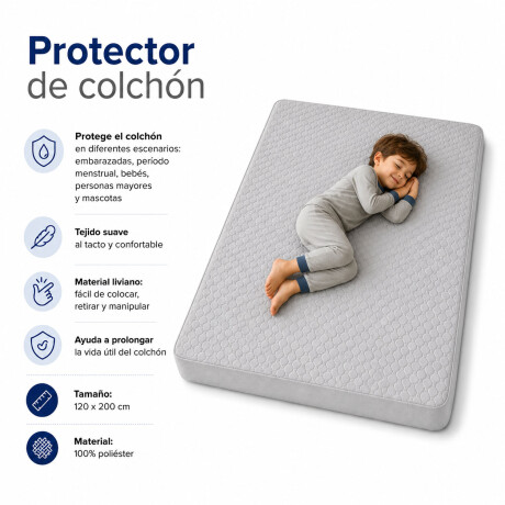 Protector Cubre Colchón Pillow Impermeable 120x200cm Gris