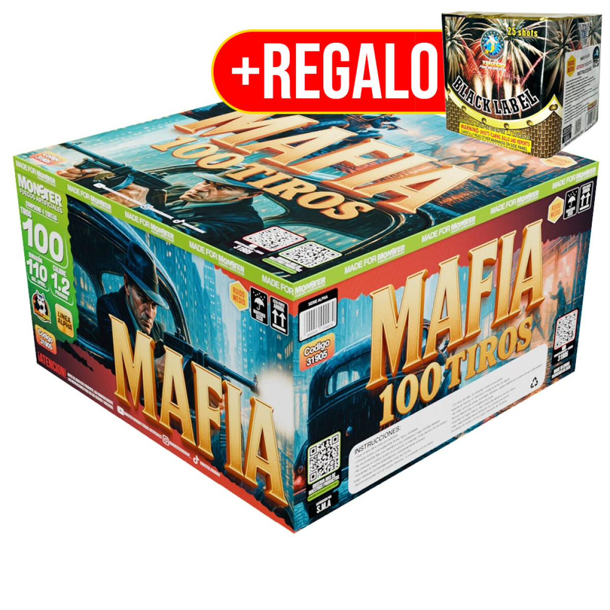 TORTA ALPHA MONSTER MAFIA 100T 110S + REGALO NIGHT BLACK LABEL 25T 