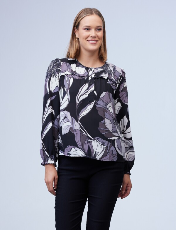 Blusa Gasa Frunces NEGRO/MULTI