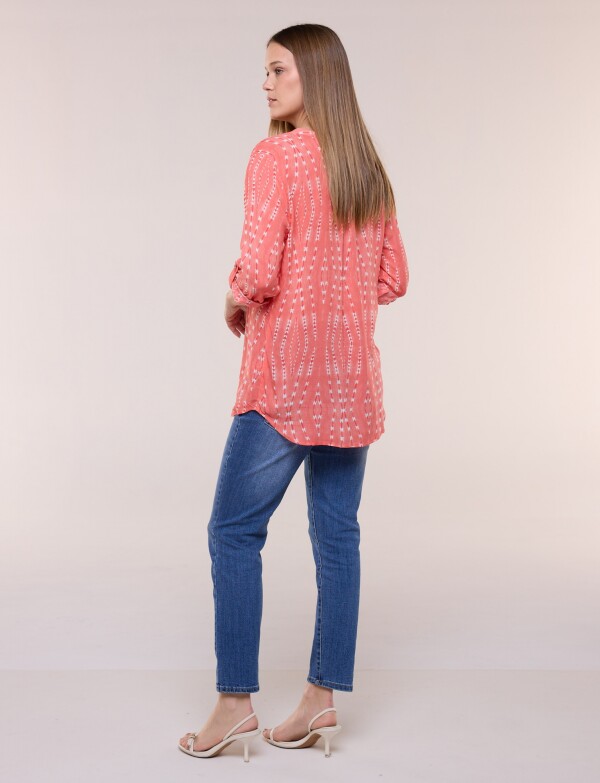 Blusa Estampada Con Escote En V Y Botones CORAL
