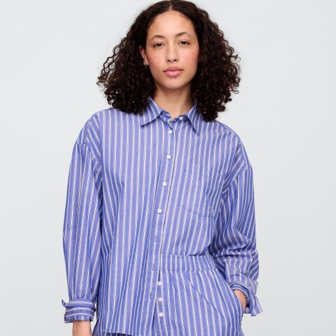 V-POPLIN BIG SHIRT BLUE WHITE STRIPE
