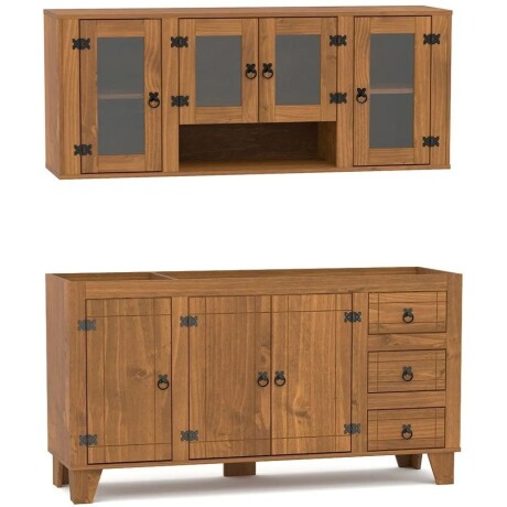 Promo Áereo 4 Puertas + Bajo Mesada Línea Naturale Roble con vidrios