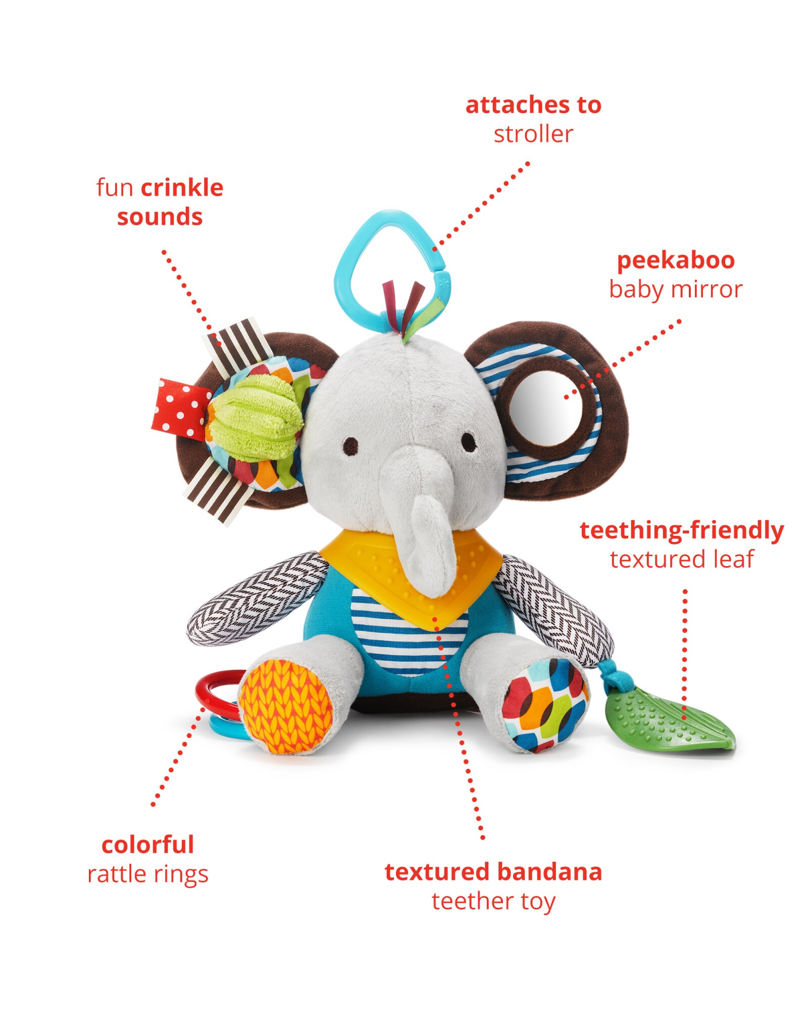 Peluche colgante multisensorial, diseño elefante Peluche colgante multisensorial, diseño elefante