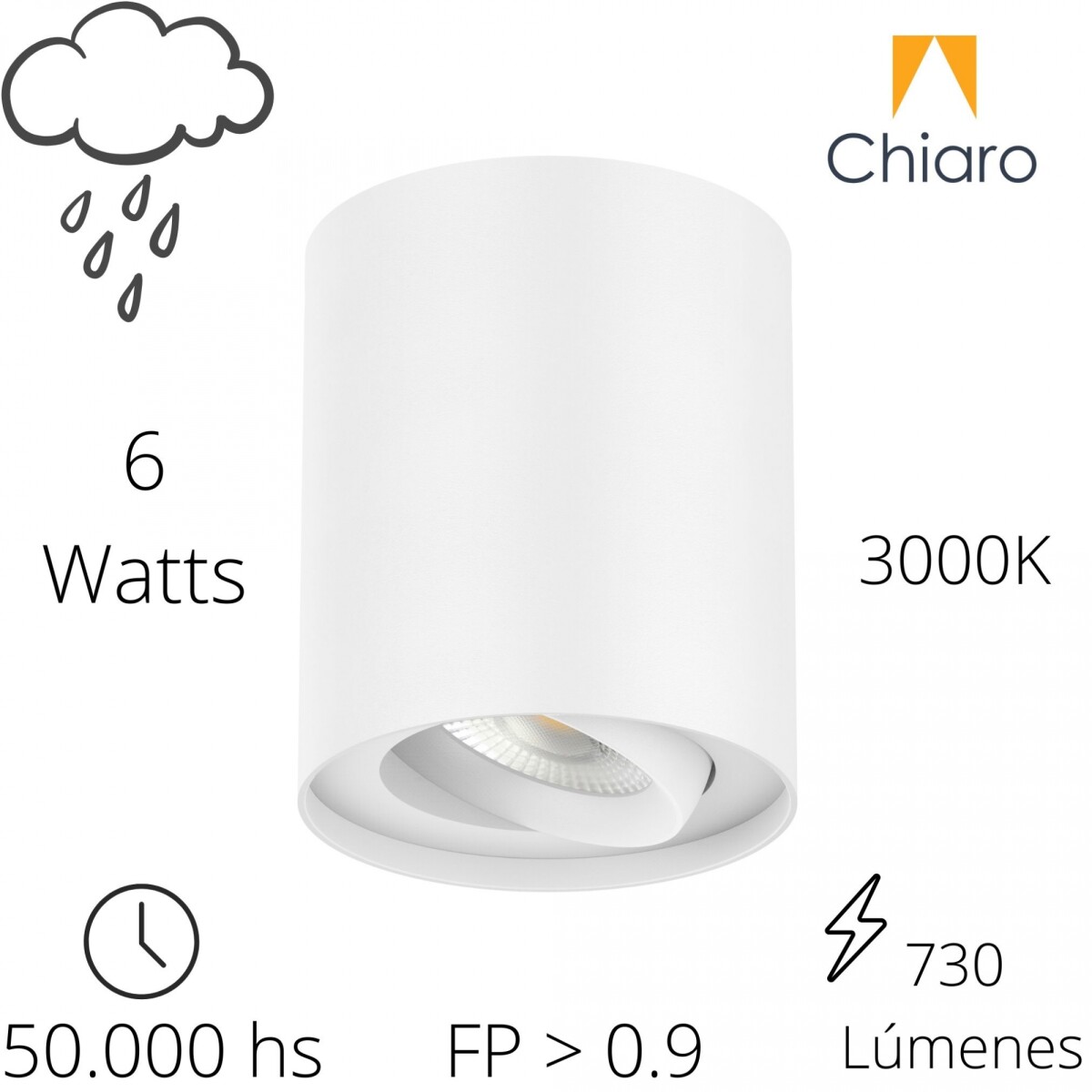 Aplique spot led 6w cilindro de techo cálido - BLANCO 