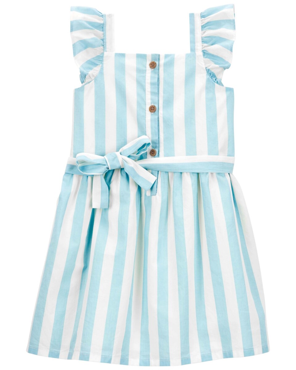 Vestido de popelina con volantes y lazo, diseño a rayas 