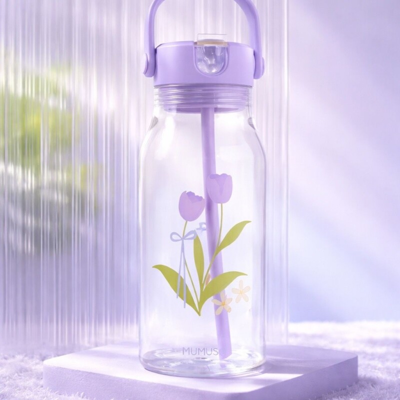 BOTELLA PLÁSTICA FLORAL CON ASA (1000 ML / VIOLETA) BOTELLA PLÁSTICA FLORAL CON ASA (1000 ML / VIOLETA)