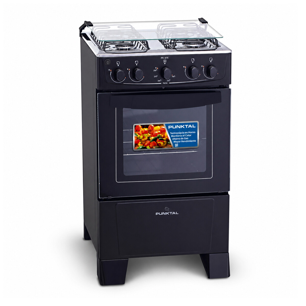Cocina Punktal Pk-375c Multigas 4 Hornallas Negra 