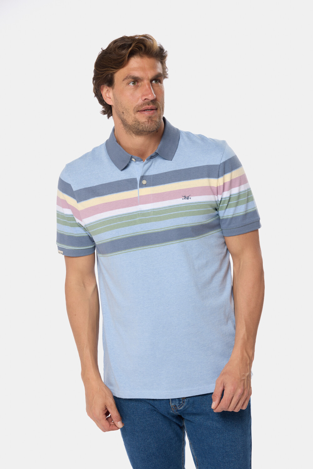 REMERA POLO RAYADA Celeste