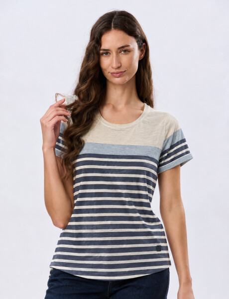 REMERA RAYADA DE ALGODÓN Beige