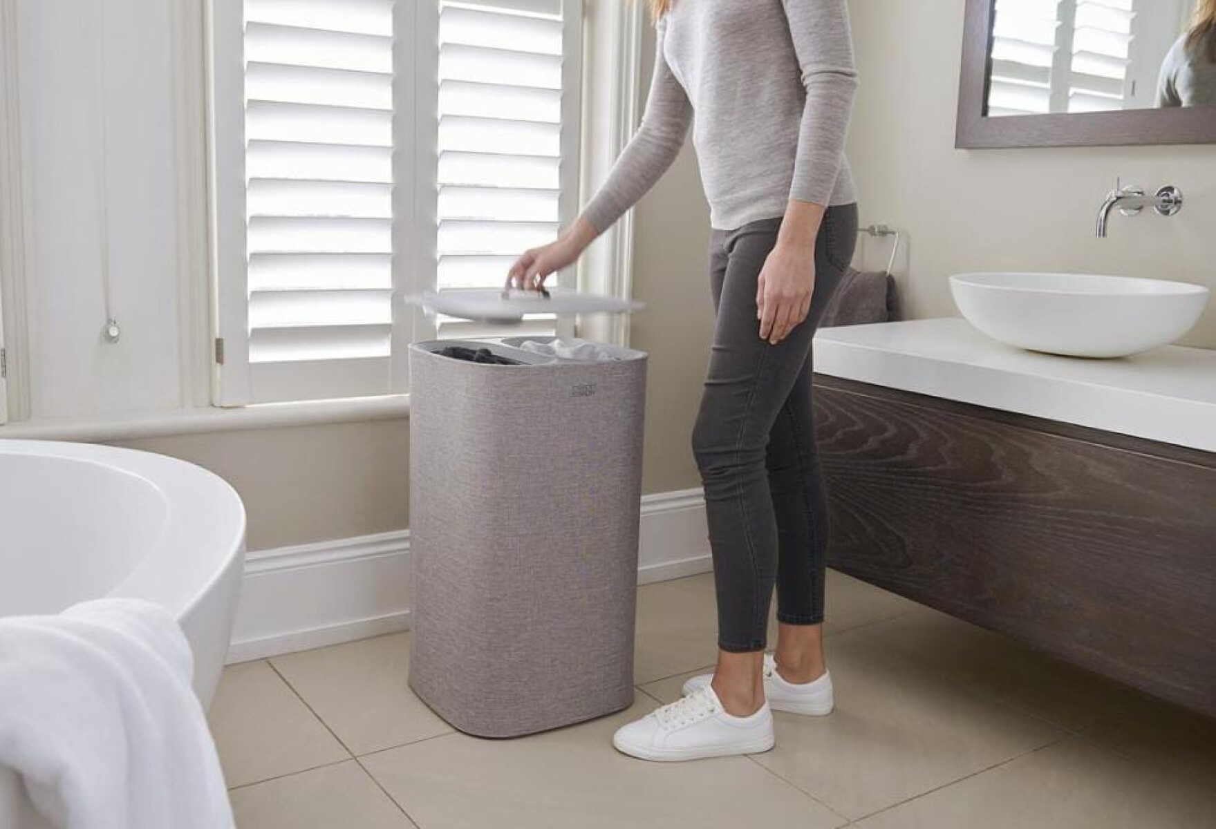 Cesto para ropa Tota 60L con separación – 2 compartimentos - Gris 