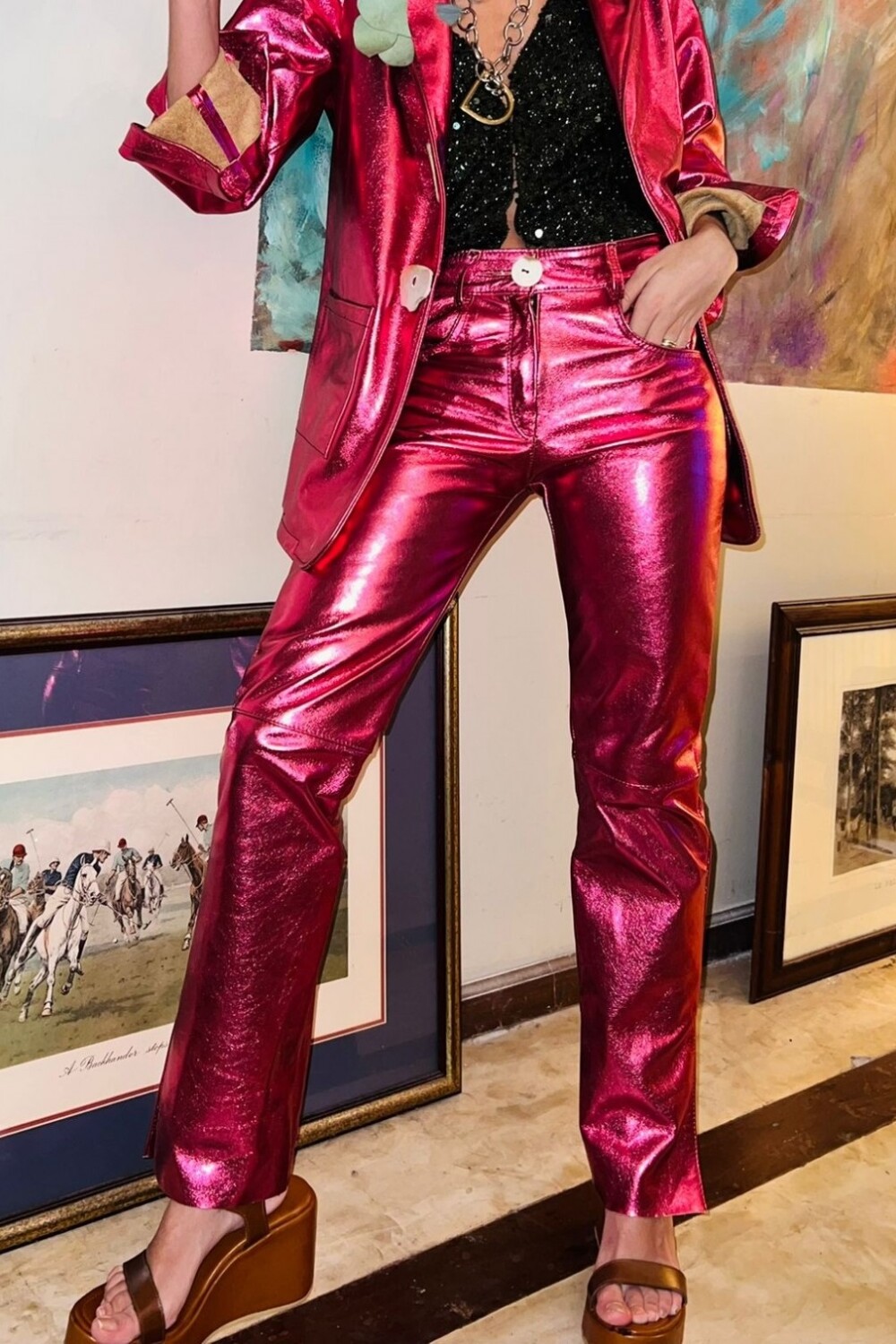 Leather Jeans Galácticos Fucsia