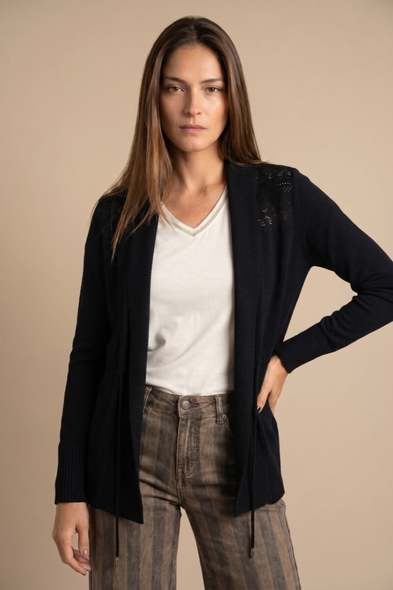 Cardigan C/solapa Algodón Elastano Negro