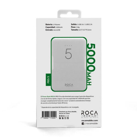 Cargador de bateria portatil Power Bank ROCA de 5000 mAh