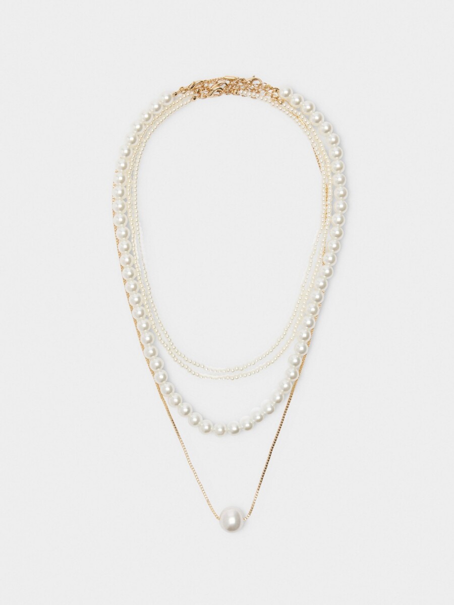 Set De Collares Cortos Con Perlas blanco