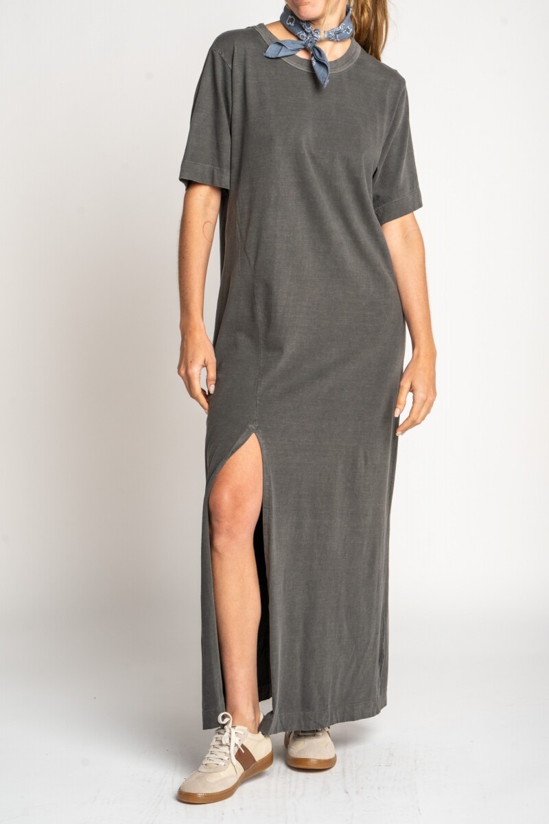 Vestido Maxi Tajo Gris Oscuro