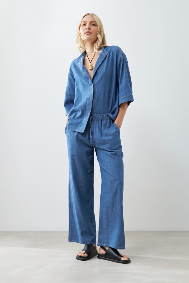 Camisa de jean cuello mao - jean medio 