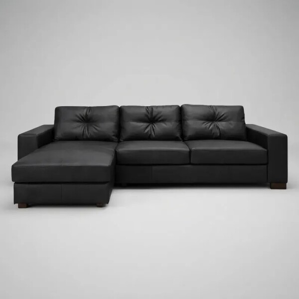 SOFA 100% CUERO - 3 CUERPOS + CHAISE - MODELO DOMINI - NEGRO SOFA 100% CUERO - 3 CUERPOS + CHAISE - MODELO DOMINI - NEGRO