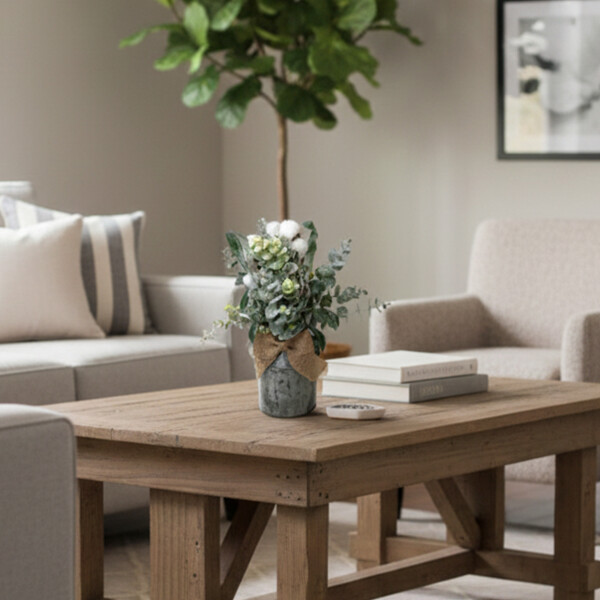 Planta Algodón Decoración Artificial Maceta Balde Metal Color Verde